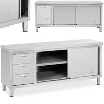 Royal Catering Centrinis darbo stalas su spintelėmis su stumdomomis durimis ir 3 stalčiais 200 x 60 x 85 cm