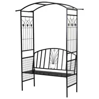 Metalinis suoliukas su arka vijokliniams augalams - juodas 154 x 60 x 205 cm