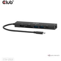 Club3D USB centras CSV-2553 7 prievadai, 2x USB-C, 2x USB 3.2, 1x HDMI, 1x RJ45, 1x microSD, 100W energijos tiekimas
