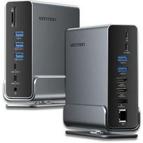 Vention dokas TPUH0, 15-in-1, USB 3.2 Gen 2 Type-C, 100 W, 10Gbit/s, 4K, 60 Hz, 3 monitoriai, 0.5 m USB laidas