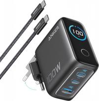 „Anker“ 100 W USB C įkroviklis, kompaktiškas 3 jungtis „GaN“  išmanusis ekranas, jutiklinis valdymas