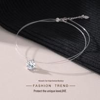 Elegantiškas Undinės Ašaros Cirkonio Deimanto Karoliai - Nematoma Valas & Raktikaulio Grandinėlė su Aštuoniais Širdelėmis & Strėlėmis Platinum 6mm 5A White Zircon