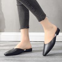 Fashion Women Half Slipper - Low-Heeled Square Toe Party Shoes Sandals 36 juoda