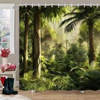 Waterproof Shower Curtain Featuring a Lush Tropical Rainforest Design for an Immersive Nature Inspired Bathroom Experience W90XH180cm