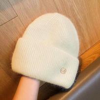 Moteriška storos megztos medžiagos kepurė su ausų apsauga, Korėjietiško stiliaus – Universalus šiltas Beanies kepurė rudeniui/žiemai, Balta One Size