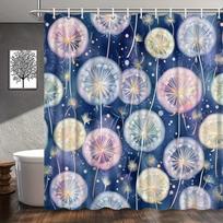 1pc Dandelion Starry Night Shower Curtain Pastel Watercolor Style Whimsical Bath Decor 12 hooks 70*70 inches W90XH180cm