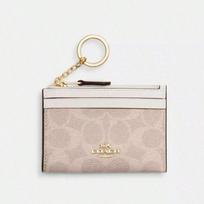 Coach moteriška marga piniginė, Carteras raktų pakabukas su kortelių laikikliu, maža trumpa piniginė. balta