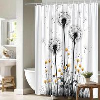 Black and White Dandelion Shower Curtain  Floating Seeds & Yellow Blooms, Elegant Nature Art Bath Curtain for Modern Home Decor 90X180cm(35x70in)
