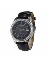 „Tissot T-Classic Ballade“ automatinis mechaninis vyriškas laikrodis, juodai baltas ciferblatas, datos rodymas, odinis dirželis, mišrūs indeksai, modelis T108.408.16.057.00 juoda