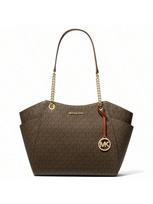 Michael Kors moteriška didelė rankinė-tote - Užsegama dengto audinio rankinė per petį/įstrižai, Balta, Tinka kasdieniam nešiojimui/laisvalaikiui 35S4GTVT3B-847 ruda