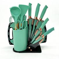 19-Piece Silicone Kitchen Knife and Utensil Set with Storage Bucket