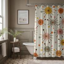 Mid Century Modern Shower Curtain - Retro Geometric, 50s MCM, Lime, Cream, Green, Mustard & Rust, Colorful Bath Decor W90XH180cm