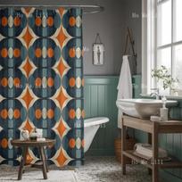 Mid Century Modern 70s Printed Curtain 80s Bath Waterproof Drapes Retro Bathroom Shower Curtains W90xH180cm