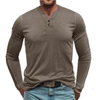 Vyriški ilgomis rankovėmis Henley marškinėliai apatiniai drabužiai Laisvalaikio pagrindiniai viršutiniai drabužiai 2 sagų Kvėpuojantys T-shirt'ai Sportiniai treniruočių drėgmę sugeriantys marškinėliai vyrams M chaki