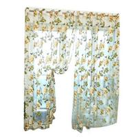 Tiulis permatomos užuolaidos gėlių raštas Valance Drape poliesteris Svetainė Virtuvė Permatoma užuolaida namams 100cm x 200cm(On Rod) ruda