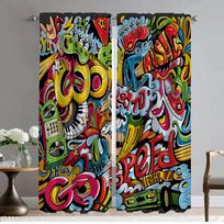 Hip-hop Grafiti Pertvara Virtuvės Užuolaidos 2 Vnt. Blackout Užuolaidos Kamerai Helovino Dekoracija Užuolaida Kambariui 2 Skydeliai W50xH70cmx2pcs-CL