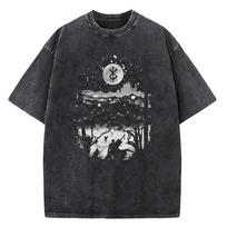 2026 Anime Berserk Guts Graphic Printed Tee Men Women Vintage Washed Casual Tshirts High Quality Cotton T Shirt Harajuku Male T-shirt L smėlis