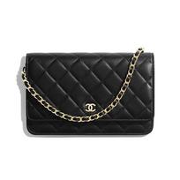 Chanel Woc Gold Buckle Leather Chain Link Diamond Pattern Lambskin And Gold Metal Single Shoulder Messenger Bag Mini Female Black Gift Set(Basic Set+Box+Shopping Bag) juoda