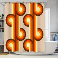 Modernus retro vonios dekoras Dušo užuolaida su ryškiomis juostelėmis namų vonios dizainui Oranžinė Raudona Geltona Ruda Spalvinga W90xH180cm brown