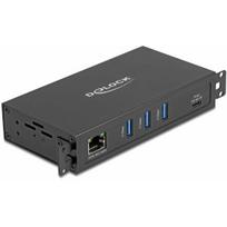 DeLOCK 3 Port USB 5Gbps Hub + RJ45 Gigabit LAN PoE++ Port mit USB Type-C™ Host-Anschluss im Metallgehäuse und 1,5 kV Isolation | 64336 | 4043619643363