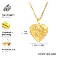 Vnox Stainless Steel Heart Locket Necklace Pendant with Photo Frame, Elegant Gold Plated Design Womens Gift 50cm