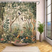 1 vnt. Botaninio Džiunglių Dušo Užuolaida Poliesterio Audinio Vonios Dekoras su 12 Kabliukų Ryškiu Atogrąžų Miško Dizainu 90X180CM