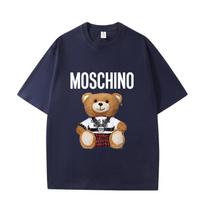 D06-116 MINISO 2026 Vasara Moschino Stiliaus Meškiukas Vyrams Moterims 100% Medvilnė Marškinėliai Laisvalaikio Trumpomis Rankovėmis Apvalia Kaklo Viršus S juoda