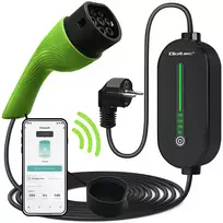 Qoltec Mobile EV Electric Car Charger with 2-in-1 Type 2 Adapter | 3.5kW | 230V | LCD Display | LED Lighting | 5m Cable