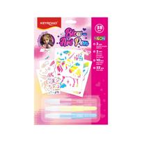 Pučiami flomasteriai Keyroad Blow Art Pen, 3 spalvų, 3 trafaretai, 10 popieriaus lapų, 22 lipdukai
