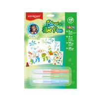 Pučiami flomasteriai Keyroad Blow Art Pen, 3 spalvų, 3 trafaretai, 10 popieriaus lapų, 22 lipdukai