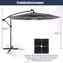 Lauko skėtis 300x250cm., tamsiai pilkos/juodos spalvos