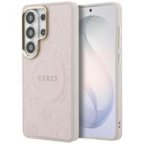 Guess Saffiano Peony Embossed Ring MagSafe dėklas Samsung Galaxy S26 Ultra - Rožinis