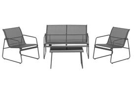 Lauko baldų komplektas 4LIVING Kiira, komplektą sudaro 2 krėslai, dvivietė sofa ir stalas, pilkos sp