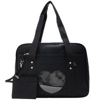 Japoniškas „Kawaii“ pečių krepšys moterims PU odos „Itabag“ skaidrus krepšys „JK Tote Bag“ rankinės „Preppy Bag Ita Bag Crossbody“ krepšys 1 bag x1 hairball juoda
