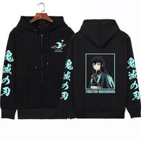 Anime Demon Slayer Vyriški megztiniai su užtrauktuku Megztiniai Muichiro Tokito Manga Hoodie ilgomis rankovėmis Kasdieniai megztiniai, užtraukiami striukės paltai S juoda