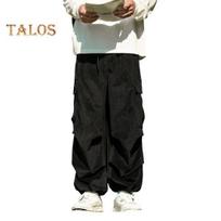 Vyriškos Cargo Kelnės Laisvos Vienspalvės Vintage Stiliaus Velūrinės Aukšto Gatvės Stiliaus Tiesios Plačios Kojos Keli Kišenės Streetwear Lauko Kelionės Kelnės M juoda