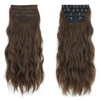 MERISIHAIR Pure Black Moteriški ilgi banguoti plaukų priauginimai sintetinis pluoštas, natūralus banguotas 4 dalių segtukas ant plauko papuošalo kasdieniam dėvėjimui 22 Inch