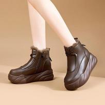 Moteriški rudens žiemos aukštakulniai sportiniai batai Moteriški platforminiai stambūs kedai Moteriški madingi odiniai raišteliais surišami ankle boots Zapatos 34 tamsiai ruda spalva