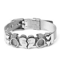 Dviejų atspalvių nerūdijančio plieno tinklelio apyrankės moterims vyrams auksinė širdelė su karoliukais 10 mm juostelės tinklelio apyrankė ir bangle dovana rožinio aukso spalvos