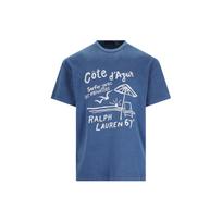 Polo Ralph Lauren Raidžių Rašto Spausdinti Apvalios Kaklo Trumpomis Rankovėmis Marškinėliai Vyriški Viršutiniai Drabužiai Tamsiai Mėlyni 710936359-001 L