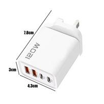 PD 120W 4 prievadų USB C įkroviklis Quick Charge 3.0 Type C USB telefono įkrovikliai Greito įkrovimo adapteris Samsung IPhone Xiaomi Huawei UK Plug balta