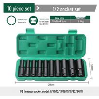 Pneumatic Electric Wrench: 10-Piece Black Hexagon Extended Socket Set