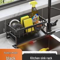 Virtuvės kriauklės stovas ir stalviršio daugiafunkcis laikymo laikiklis su nutekėjimo kempine ir šveitimo padėklų laikikliu. Black Sponge Holder without Rod (Carbon Steel)