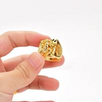 Vyriškas 24K paauksuotas drakono ir Guanyu erelio žiedas iš vietnamietiško smėlio aukso. Guan Yu, Adjustable Opening