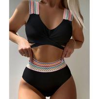 Moteriškas bikinis Seksualus maudymosi kostiumėlis aukštu juosmeniu Paplūdimio maudymosi kostiumėlis Moteriškas vasaros maudymosi kostiumėlis M juoda