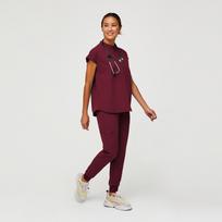 Moterų šveitimo rinkinys naminių gyvūnėlių ligoninės uniformų rinkinys šveitimo kostiumai, vienspalviai unisex chirurginės suknelės kišeniniai V formos kaklo bėgikai M vyno raudonos spalvos