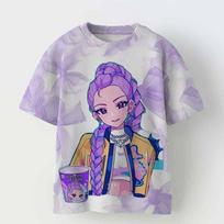 Fashion Kids T-shirt Cute Cartoon Kpop Demon Hunters Print T-shirt Loose Short Sleeve Tees Summer Casual Girl Tops Clothing 100