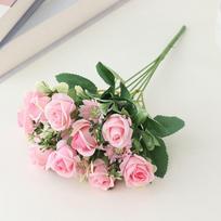 4 puokštės Dirbtinių gėlių puokštė Chrizantemų rožių žalių lapų gėlių puokštės vazų išdėstymui Mini rožių vestuvės namų biuro dekoras rožinė