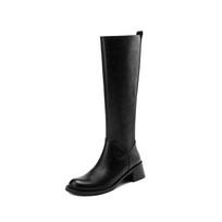 Krazing Pot Cow Leather Winter Round Toe Med Heels Riding Boots Women Zipper Retro Vintage Thigh High Boots 34 juoda