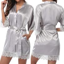 Lady Sexy Lace Sleepwear Satin Nightwear apatinis trikotažas Pižamos kostiumas S pilka spalva